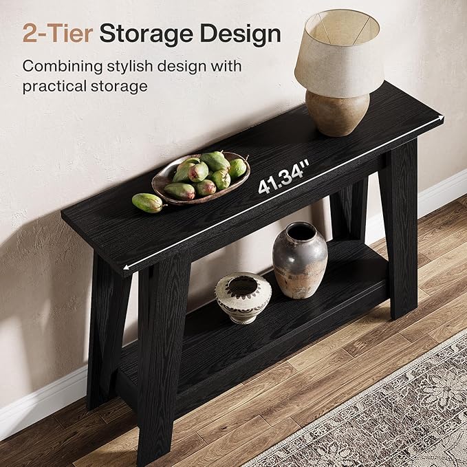 Tribesigns 41.3" Farmhouse Console Table, 2-Tier Wooden Entryway Table with Storage, Rustic Narrow Behind Couch for Living Room, Hallway, Foyer, Black
