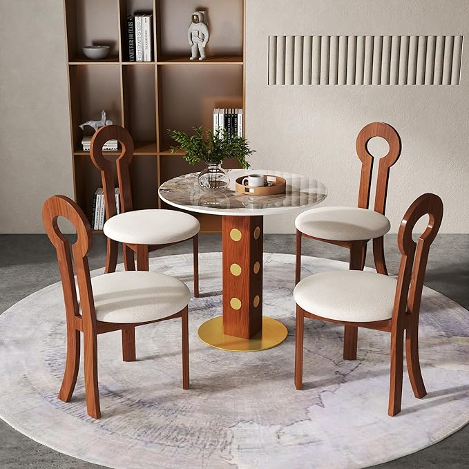 Sintered Stone Office Table and Chair Set - 33.5" Round Table for Small Offices (Red Leg and Pandora Top, 1 Table and 4 Chairs)