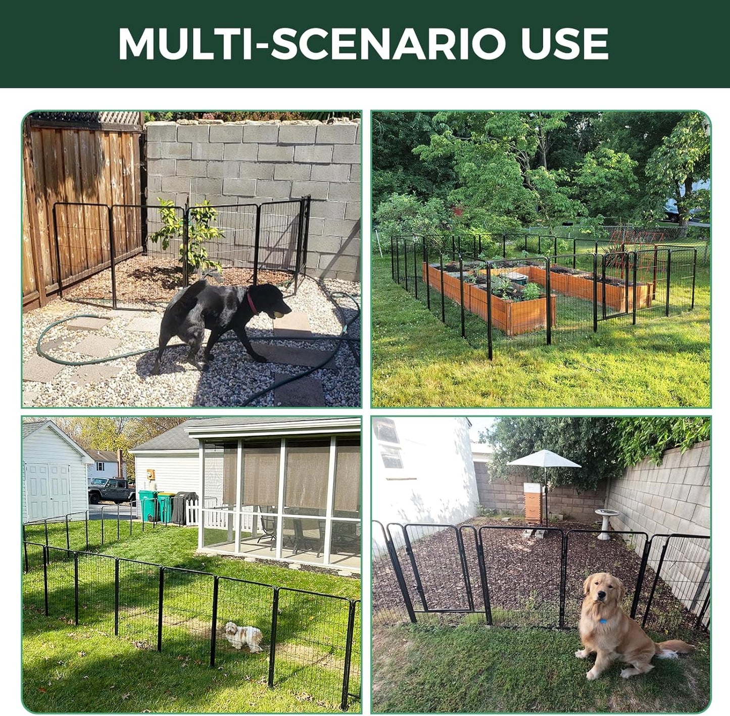 FXW Garden Fence Outdoor for The Yard – 45in(H) x 35.7ft(L) Heavy Duty Metal Animal Barrier for Dog and Rabbit, Decorative Dog Fence, 16 Panels, Black