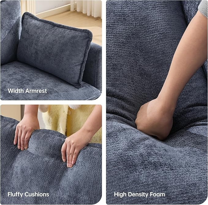 108" Modular Sectional Couches for Living Room with Ottoman, L Shaped Cloud Couch with Charger, USB & Type-c Port, Comfy 4 Seats Sofas with Deep Seat, Chenille Fabric, Blue