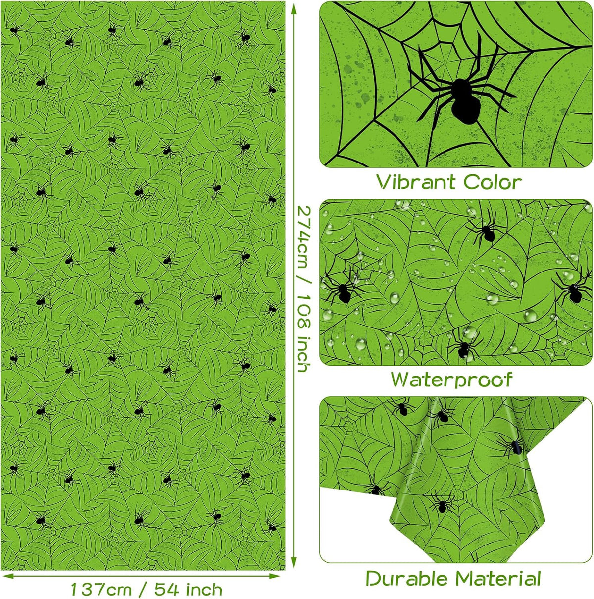 TREWAVE 3 Pack Halloween Spiderweb Tablecloth Rectangular Plastic Spider Web Table Cloth Large Size Table Covers for Home Decor Halloween Party Decorations 54" x 108" (Green)