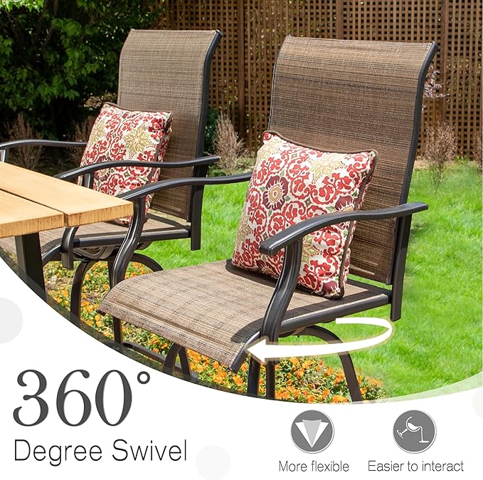 Sophia & William Patio Swivel Bar Stools Set of 4, Bar Height Patio Chair, High Top Patio Chairs, Supports 300 lbs (Brown Fabric)