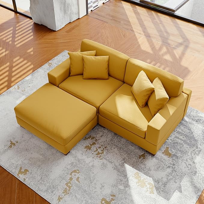 Modular Sectional Couches for Living Room, Modern Loveseat 2-Seater Sofa Couch with Ottoman, Upholstered Couches for Living Room Bedroom, Orange