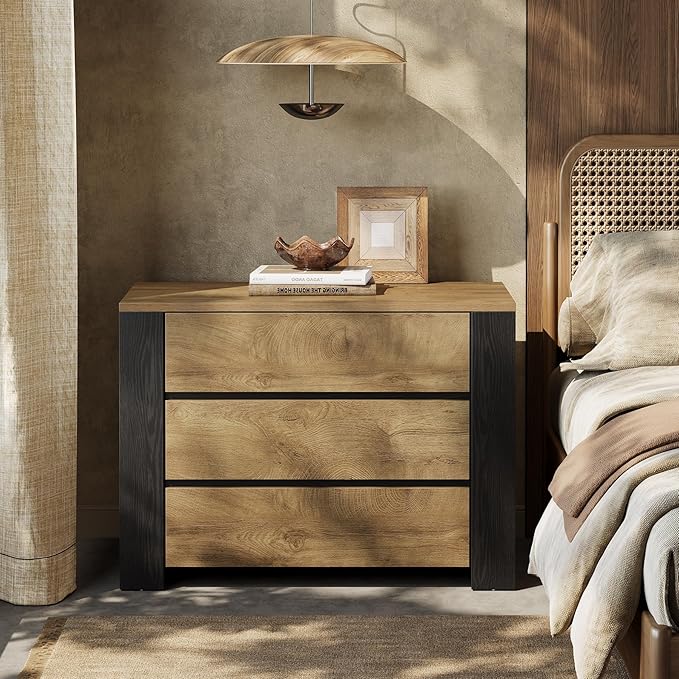 Tribesigns 36" Wide Nightstand Set of 2, Extra Large Night Stand with 3 Drawers, Oversized Nightstand Bedside Table for Bedroom, Farmhouse Side End Table with Storage, Natural