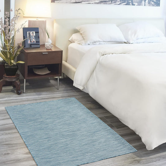 Nourison Positano Indoor/Outdoor Aqua 3' x 5' Area Rug, Easy Cleaning, Non Shedding, Bed Room, Living Room, Dining Room, Backyard, Deck, Patio (3x5)