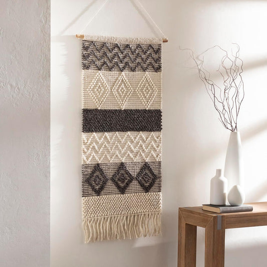 Mark&Day Wall Hanging, Flaurling Bohemian/Global Farmhouse Charcoal Tapestry Wall Hanging for Living Room, Bedroom, Office or Kitchen (44"H x 22"W)