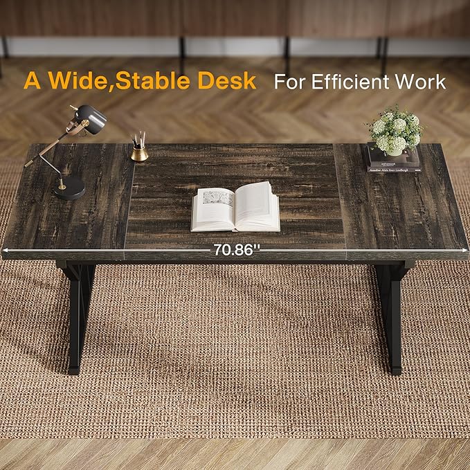 Tribesigns 70.86-Inch Large Executive Desk, Industrial Home Office Computer Desk, Simple Long Writing Study Table Business Furniture (Oak/Black)