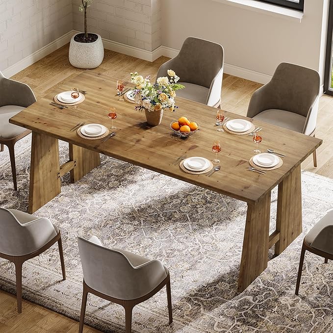 70.87" Dining Table, Solid Wood Kitchen Table for 6-8, Modern Rectangle Kitchen and Dining Room Furniture with Heavy Duty Legs, Wood Brown