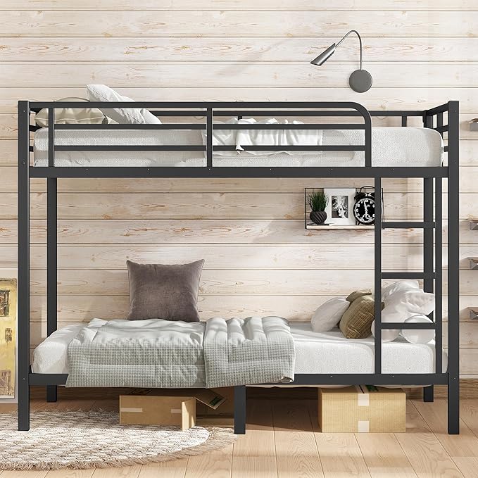 Bellemave Twin XL Over Twin XL Bunk Bed for Adults, Heavy Duty Bunk Beds Frame with Build in Ladder and Full Length Guardrail, Easy Assemble Bunkbeds, Noise Reduced, Mattress Not Included, Black