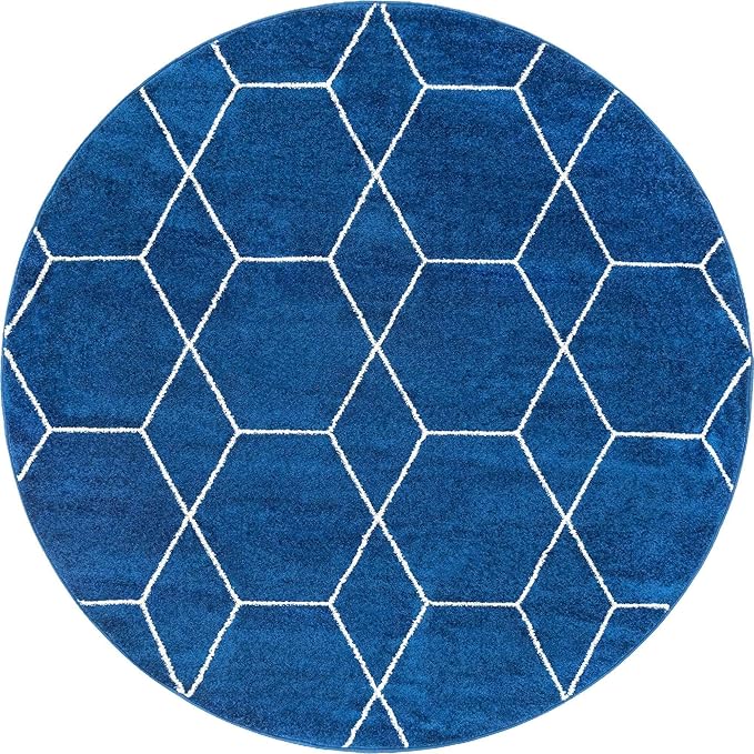 Unique Loom Trellis Frieze Collection Area Rug - Geometric (7' Round, Navy Blue/ Ivory)