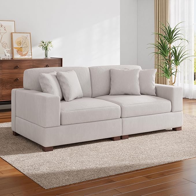 Modular Sectional Couches for Living Room, 82.6" Modern Loveseat 2-Seater Sofa Couch, Upholstered Couches for Living Room Bedroom, Beige