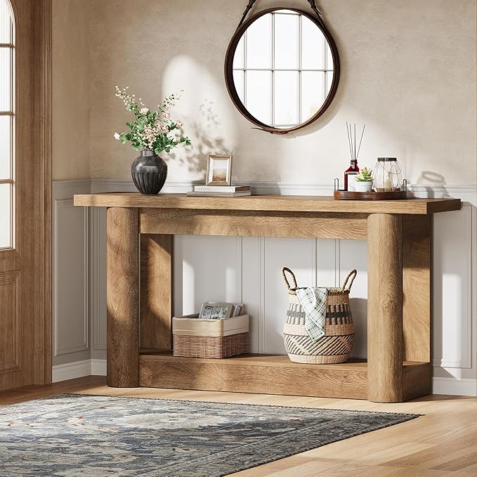 Tribesigns 63-Inch Farmhouse Console Table, 2-Tier Storage Sofa Table Behind The Couch, Narrow Long Entryway Furniture for Home Hallway, Entrance, Living Room, Brown