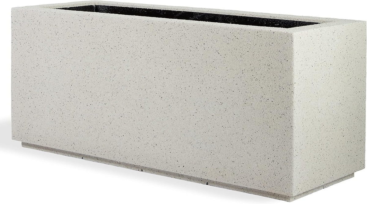 PolyStone Milan Tall Modern Outdoor/Indoor Rectangular Trough Planter, 46" W x 19" H, Lightweight, Heavy Duty, Weather Resistant, Polymer Finish, Commercial and Residential (White Granite)