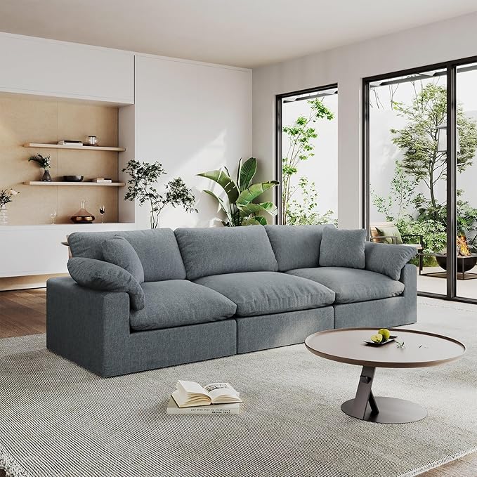 Modular Sectional Sofa Cloud Couch,Down Filled Comfy Cloud Modern Sofa,3 Seater Oversized Couch Cushion Covers Removable for Living Room,Light Blue