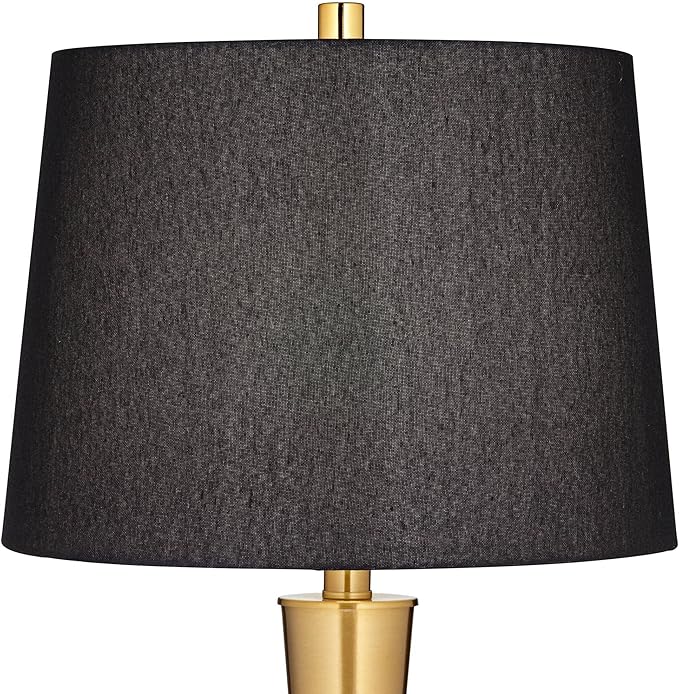 Possini Euro Design Wayne Modern Table Lamps 29 1/4" Tall Set of 2 with USB Charging Port Brass Gold Black Tapered Drum Shade for Bedroom Living Room Nightstand Bedside Night Stand Office Kids Room