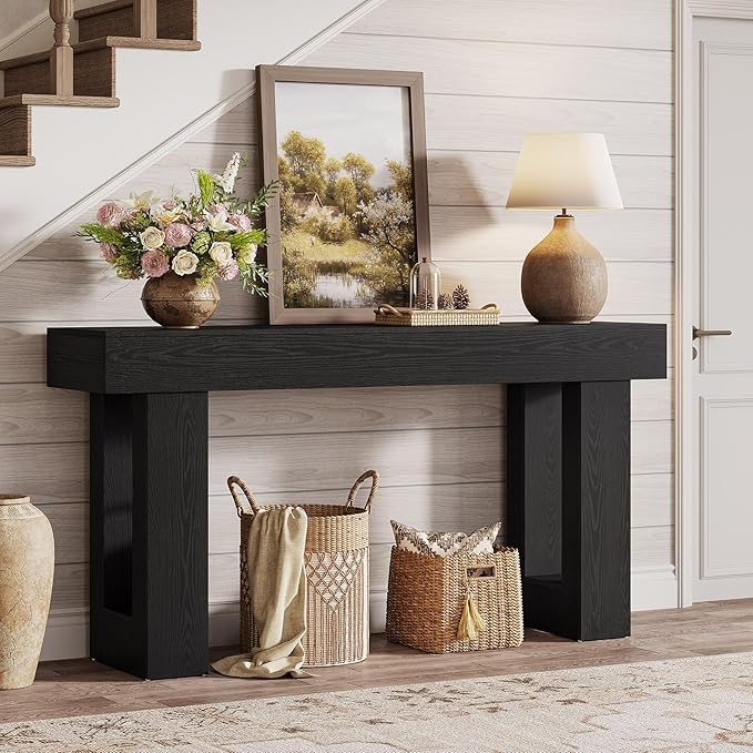 Tribesigns Console Table, 63" Farmhouse Entryway Table, Rectangular Wooden Accent Console for Entrance, Hallway & Living Room (Black)