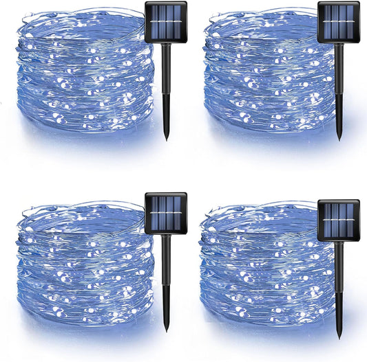 TW SHINE White Solar String Lights Outdoor, Total 160 FT 480 LED Solar Powered Waterproof Fairy Lights 8 Modes Copper Wire Lights for Christmas Party Tree Wedding Yard Decorations, 4 Pack