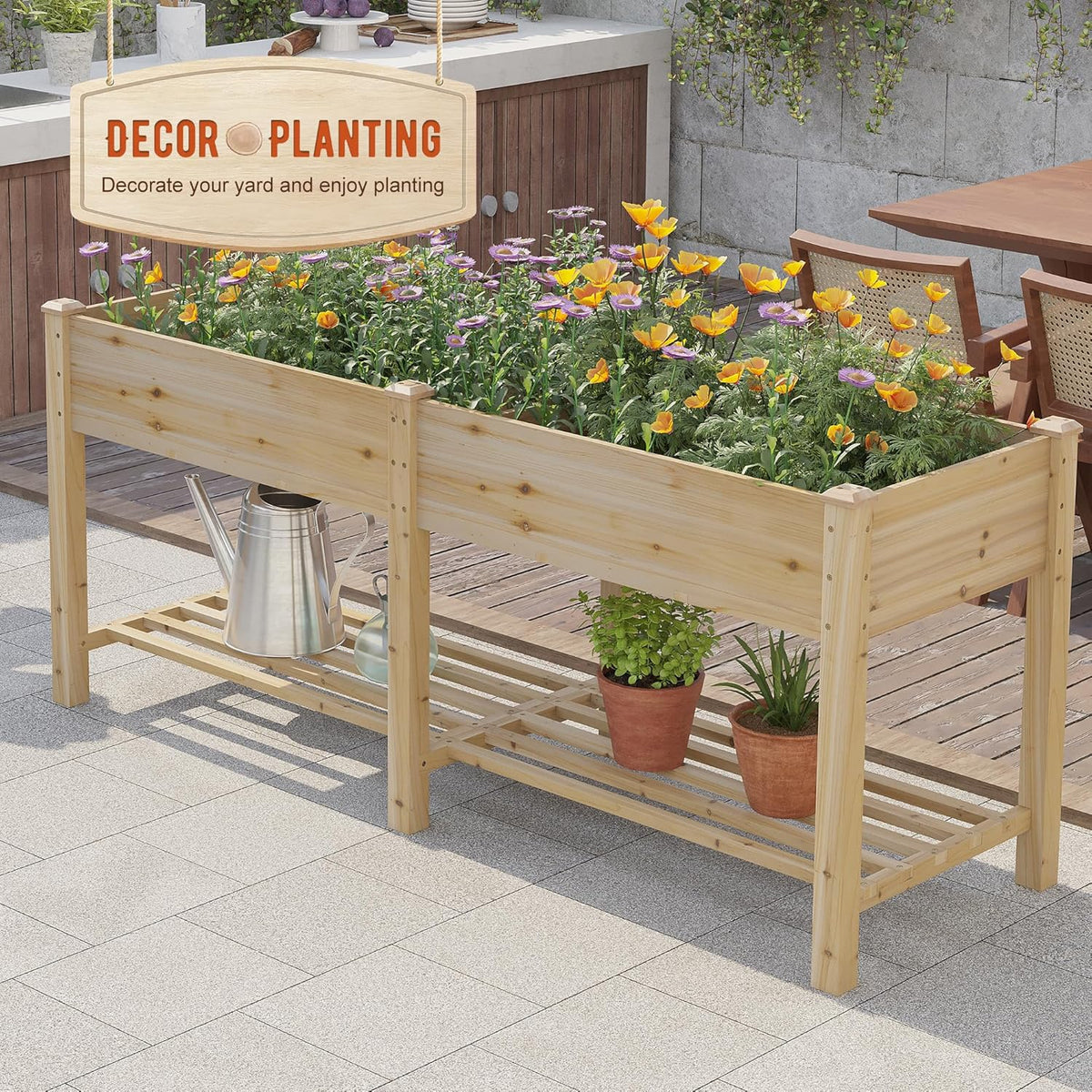GHWIE Raised Garden Bed with Legs Elevated Wood Planter Box for Planting Vegetables Flowers Garden Patio Balcony Garden beds Outdoor with Liner