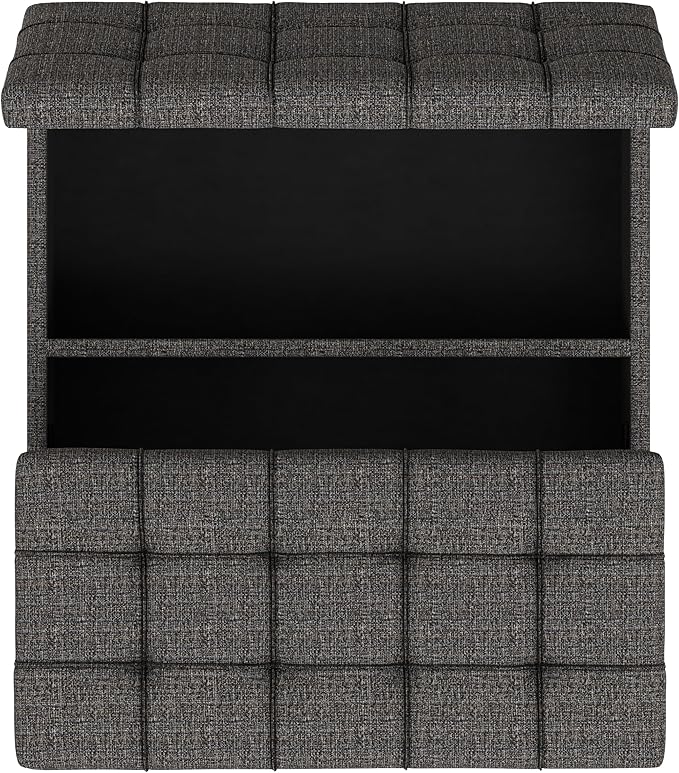 SIMPLIHOME Harrison 40 inch Wide Transitional Square Large Coffee Table Storage Ottoman in Ebony Polyester Tweed, Assembled, for The Living Room and Bedroom