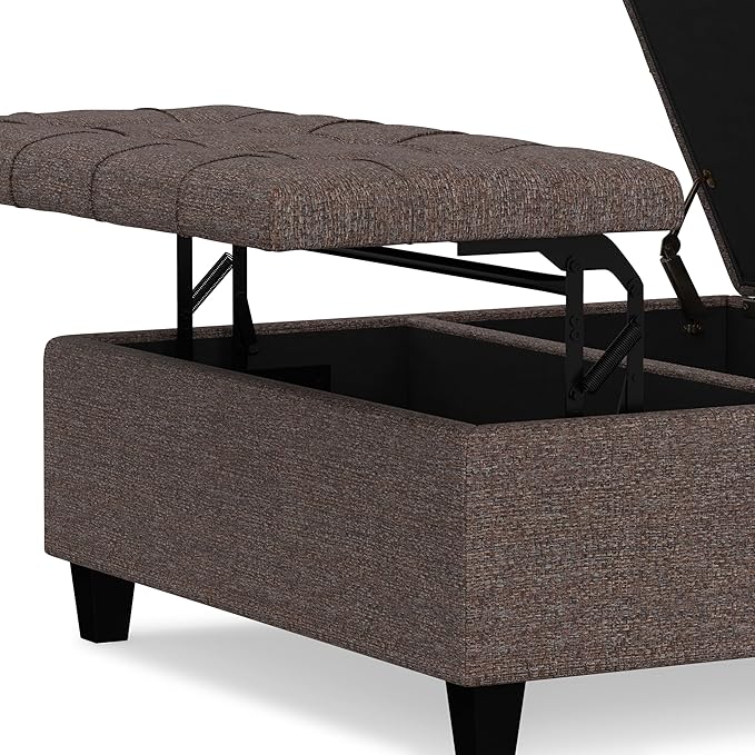 SIMPLIHOME Harrison 36 inch Wide Transitional Square Coffee Table Storage Ottoman in Mink Brown Tweed Look Fabric, Assembled, for the Living Room and Bedroom