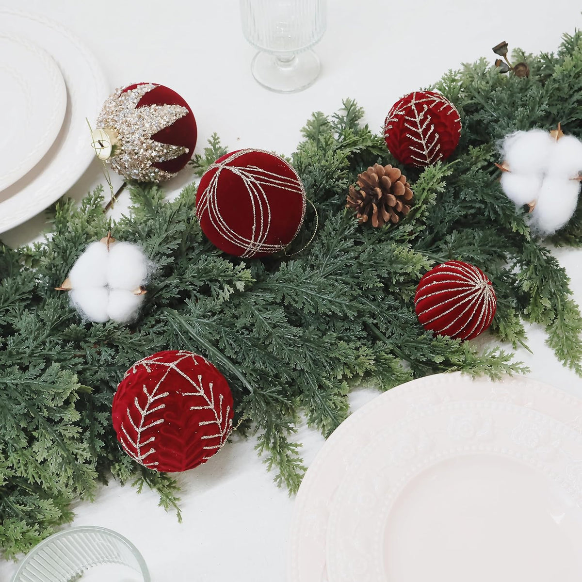 20PCS Velvet Ornaments for Christmas Tree, 2.36INCH Glitter Flocked Christmas Ornaments Decorations Balls Set Decor