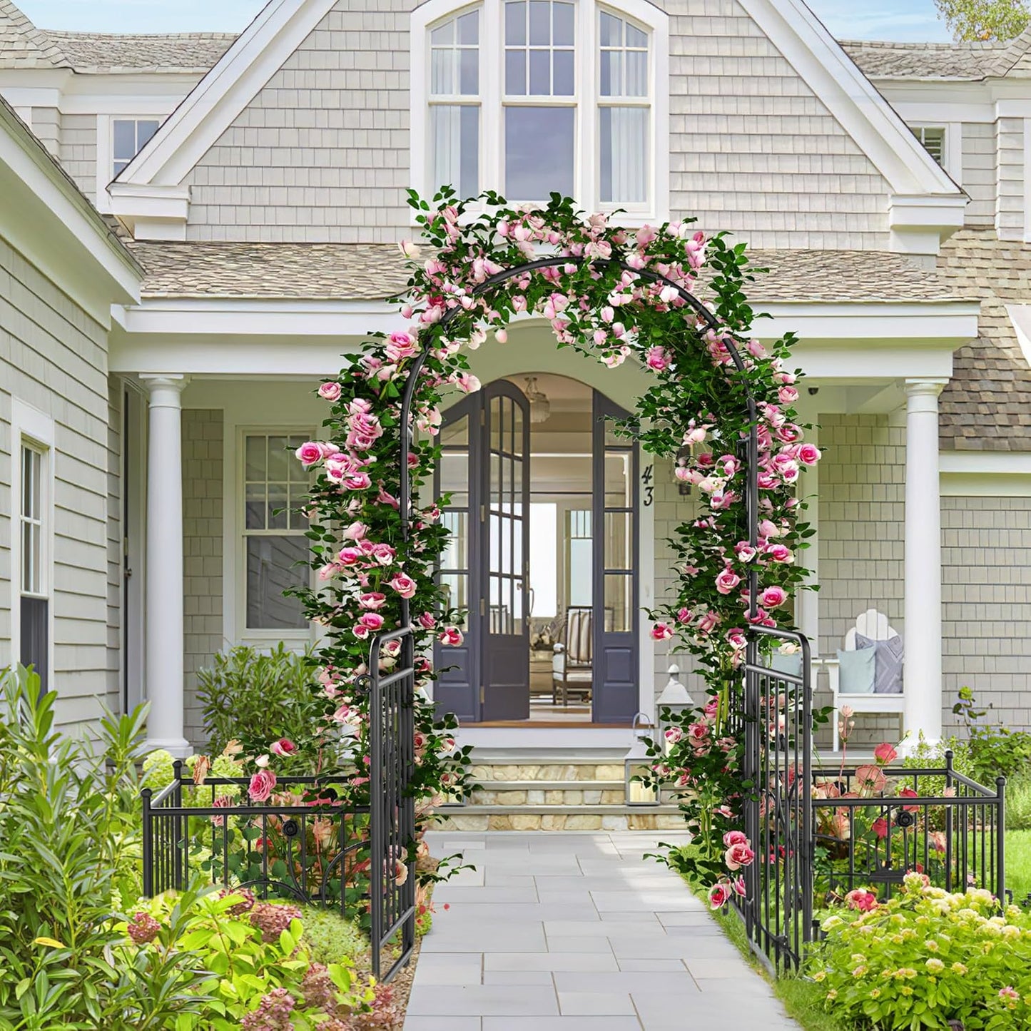 YITAHOME Garden Arbor with Gate and Planter Boxes, 87IN Wedding Arches for Ceremony, Metal Garden Arch for Climbing Plants Outdoor, Black Garden Archway for Lawn, Patio and Backyard