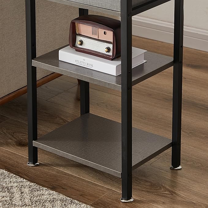 VECELO Tall End Table Set of 2,Nightstand with Drawer and Adjustable Storage Shelf,27.6 inch Side Table for Living Room/Bedroom/Entryway Small Spaces