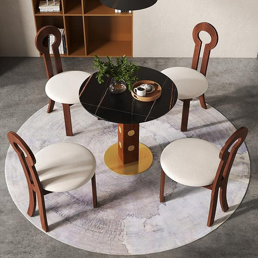 Sintered Stone Office Table and Chair Set - 33.5" Round Table for Small Offices (Red Leg and Black Top, 1 Table and 4 Chairs)