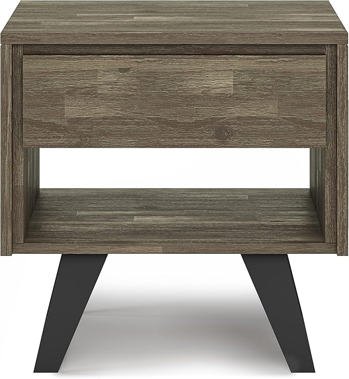 SIMPLIHOME Lowry SOLID ACACIA WOOD and Metal 22 Inch Wide Square Modern Industrial End Side Table in Distressed Grey, For the Living Room and Bedroom