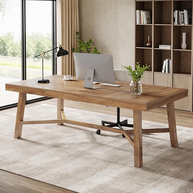 Tribesigns 71-Inch Executive Desk, Farmhouse Office Computer Desk with Sturdy Leg Structure, Rectangular Writing Table Business Furniture for Home Office
