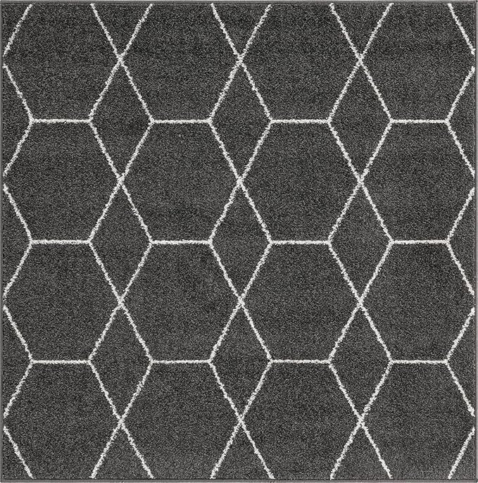 Unique Loom Trellis Frieze Collection Area Rug - Geometric (4' Square, Dark Gray/ Ivory)