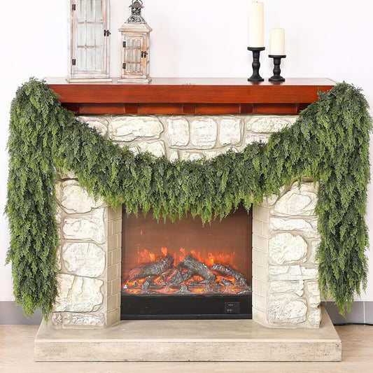 Real Touch Cedar Garland - Artificial Christmas Garlands Faux Green Cedar Fake Pine Needles Garland for Fireplace,Table, Stairs, Mantle, Window,Indoor Outdoor,Home,Holiday Decor(2 PCS,9 FT)