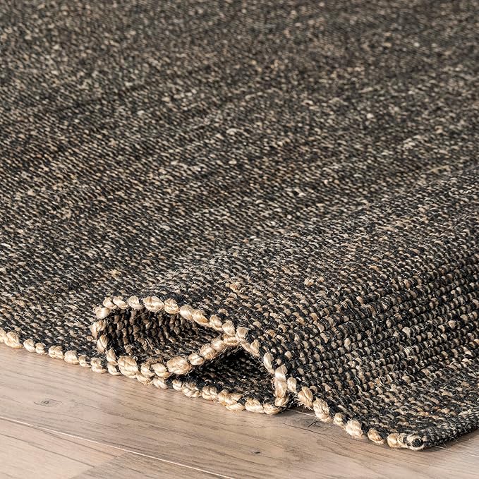 nuLOOM 5x8 Elfriede Jute & Cotton Hand Woven Area Rug, Charcoal, Solid Rustic Farmhouse Style, Weaved Design, Natural Fiber, For Bedroom, Living Room, Dining Room, Hallway, Office, Entryway