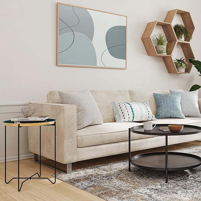 SIMPLIHOME Layton Modern 19 Inch Wide Round Metal Side Table in Teal, For the Living Room and Bedroom