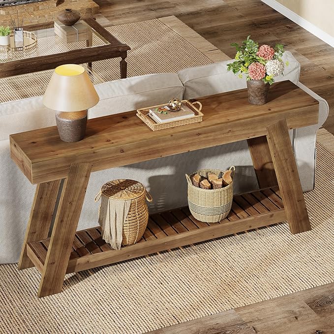 Tribesigns 62.9-Inch Solid Wood Console Table for Entryway, Long Narrow Sofa Couch Table with Storage for Living Room Hallway