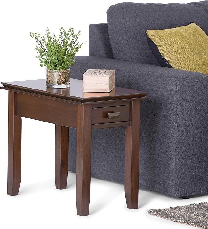SIMPLIHOME Artisan SOLID WOOD 14 inch Wide Rectangle Transitional Narrow End Side Table in Russet Brown for the Living Room and Bedroom