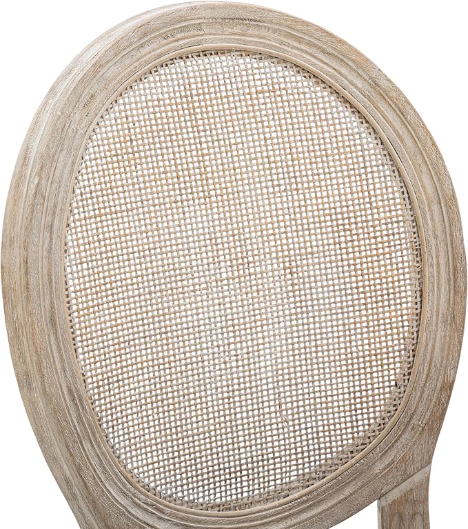 Farmhouse Leather Dining Room Chairs Set of 6 French Dining Chairs with Round Rattan Back French Bistro Chairs for Dining Room/Living Room/Kitchen/Restaurant, Grey