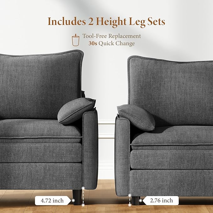 Vesgantti 40" Single Seat Sofa, Comfy Cloud Couch Deep Seat Upholstered Couch Chenille Modern Sofa with Armrest Pillow, Easy Assembly for Living Room, Bedroom and Apartment, Gray