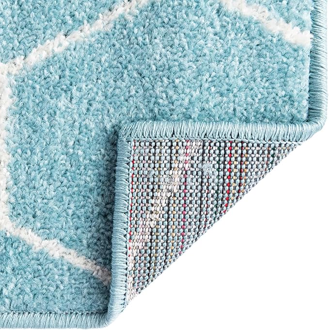 Unique Loom Trellis Frieze Collection Area Rug - Geometric (2' x 6' 1" Runner Light Blue/Ivory)