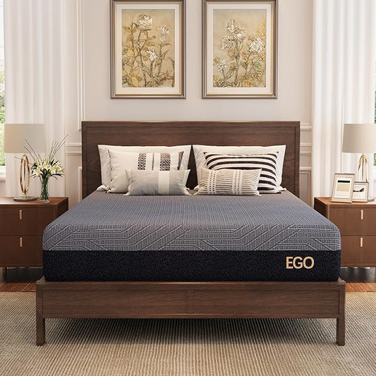 EGOHOME 10 Inch California King Mattress, Copper Gel Cooling Memory Foam Mattress for Back Pain Relief,Therapeutic Double Mattress Bed in a Box, Made in USA, CertiPUR-US Certified, 72x84x10 Black