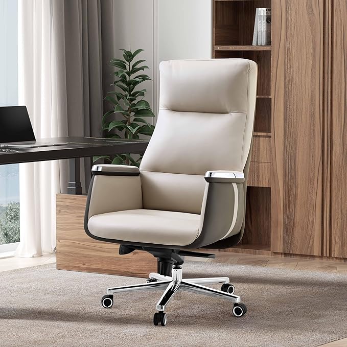 EUREKA ERGONOMIC Royal II Executive Office Chair High Back, Big and Tall with Extra Wide Seat, Silicone Leather Desk Chair Computer Chair, Modern Office Chair Home Office Desk Chairs - Beige Gray