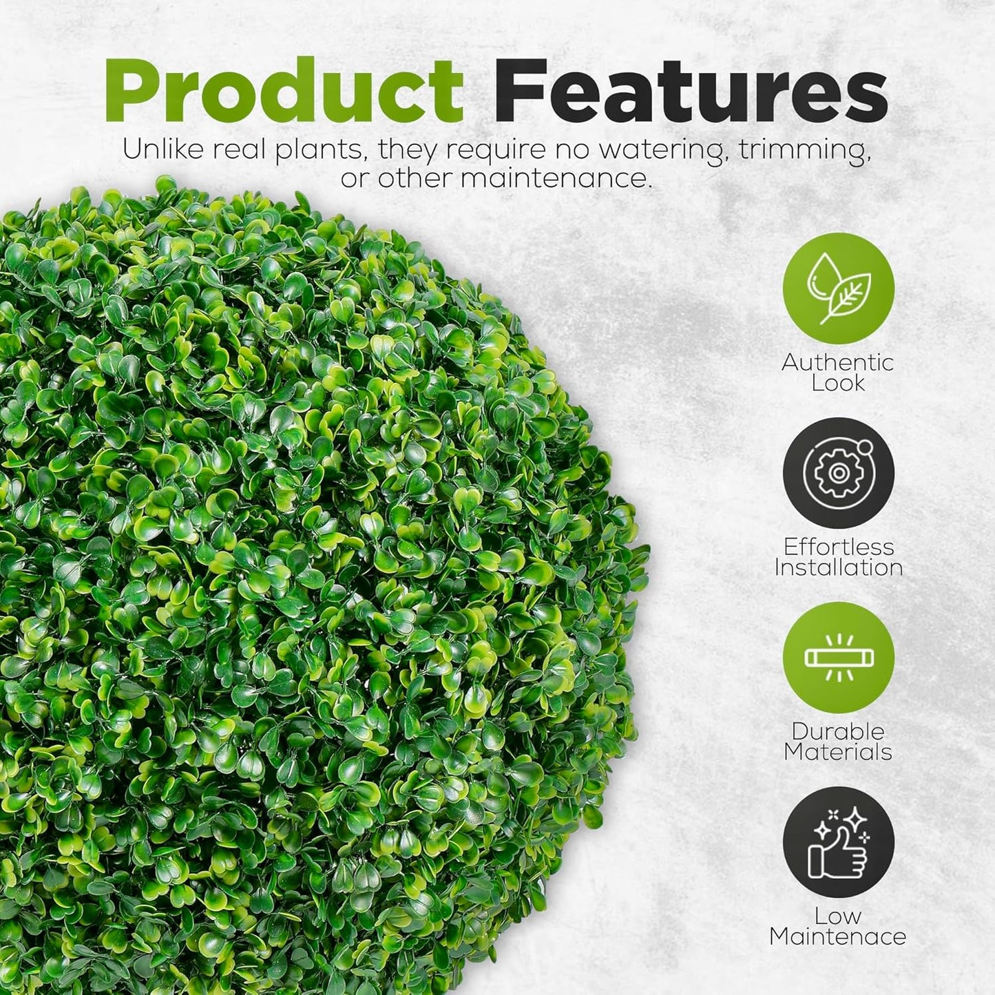 DRAY Premium 16.14" Faux Boxwood Balls – Set of 2 Artificial Topiary Spheres for Outdoor & Indoor Use – Realistic, UV-Resistant, Weatherproof Decorative Greenery – Check Measurements