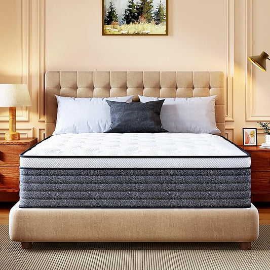 CH CHARME HOUSE Queen Mattress, 14 Inch Hybrid Queen Size, Medium Feel Foam and Individual Pocket Springs, Fiberglass Free Bed Mattress, Extra Edge Support, Pressure Relief, CertiPUR-US
