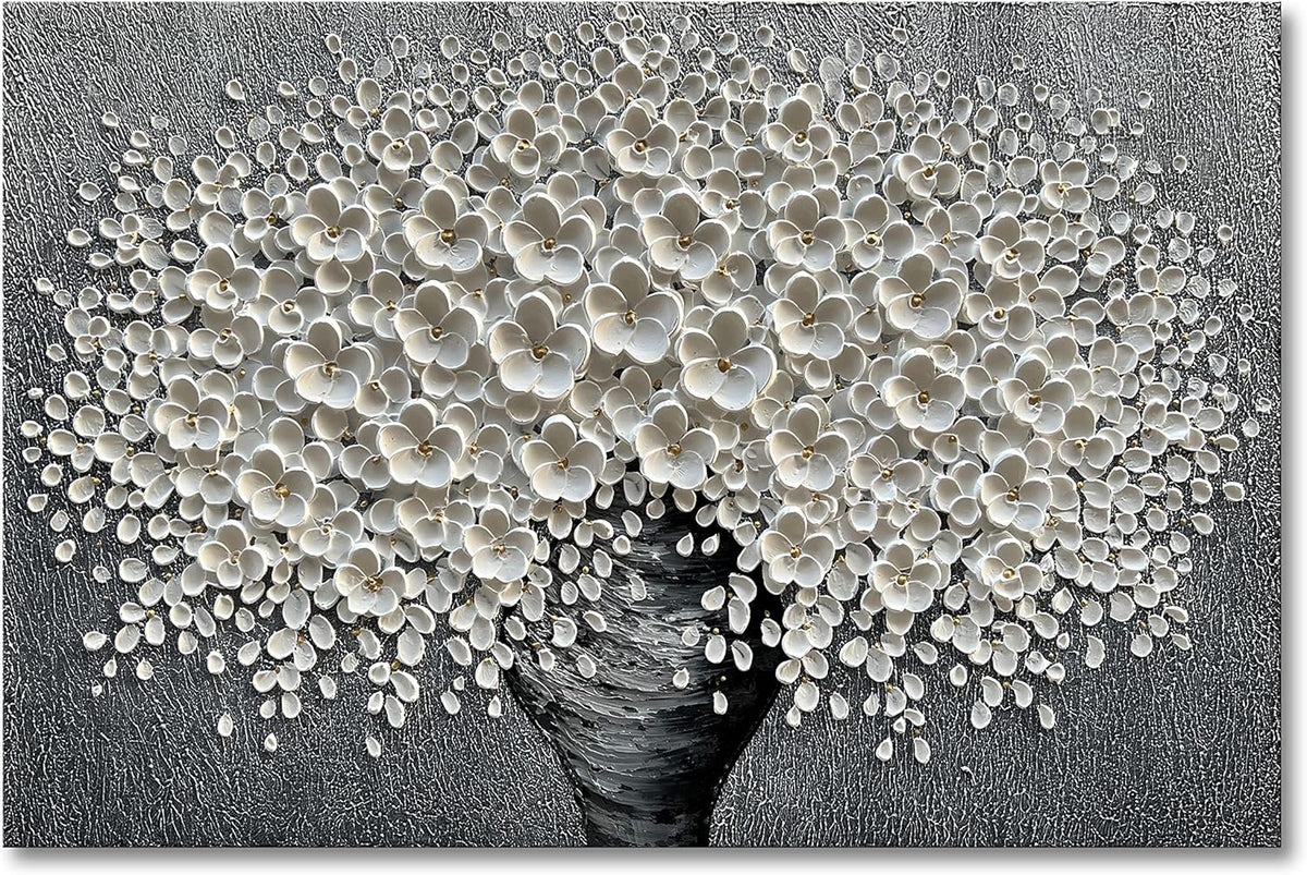Epicler 30x45 inch Hand-Painted Oil Painting, White Bouquet Oil Painting, Canvas Wall Decoration Painting.