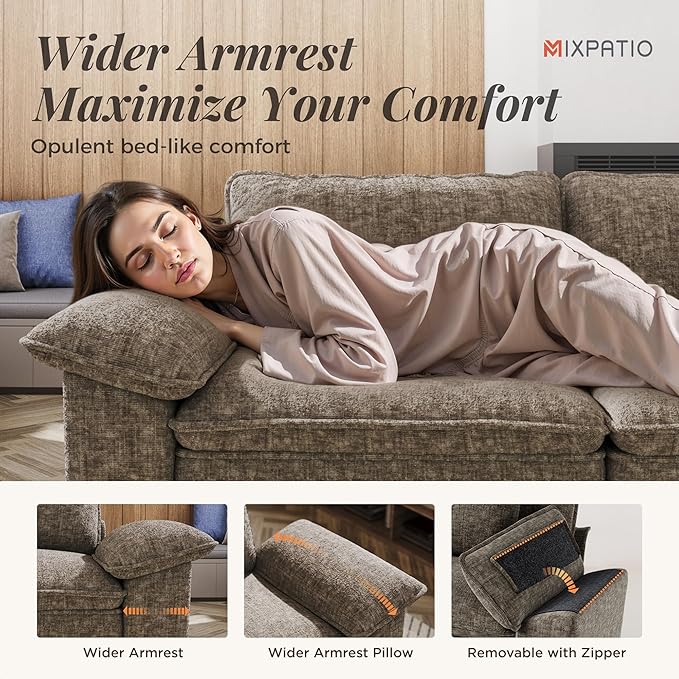 L-Shaped Cloud Modular Sofa Set, Deep Seat 2-Piece 5-Seater Sectional Couch & Removable Arms, Plush Chenille for Living Room - Smoky Gray