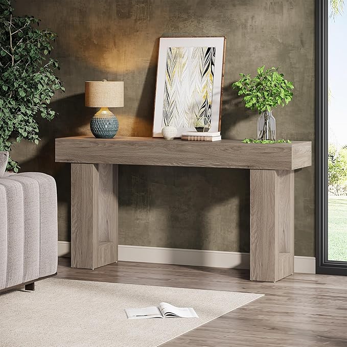 Tribesigns 63-Inch Long Console Table, Wooden Rectangular Sofa Table Behind The Couch, Farmhouse Entryway Table for Entrance, Hallway, Living Room (Grey)