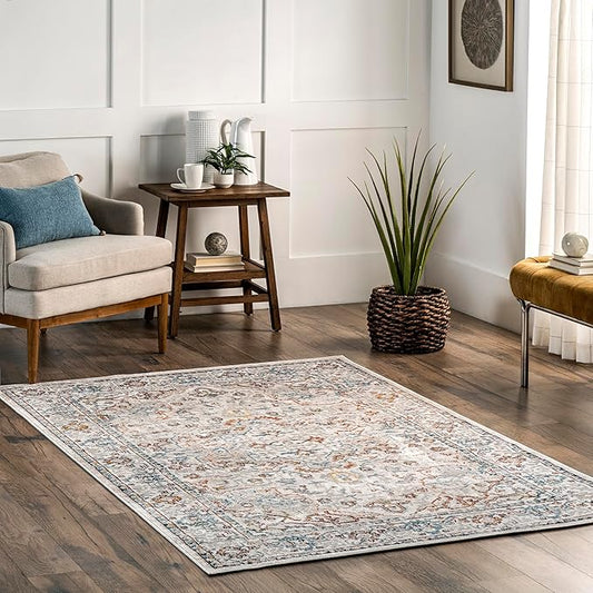 nuLOOM 6' 7" x 9' Machine Washable Stain-Resistant Area Rug Medium Profile for Living Room, Bedroom, and Dining Room, Cady Beige