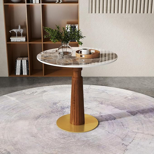 Sintered Stone Office Table - 33.5" Round Table for Small Offices (Light Brown Leg and Pandora Top, 1 Table Only)