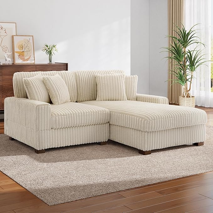 Cloud Sectional Couch with L-Shape Chaise, Modern Modular Sofa with Deep Seat, Upholstered Couches for Living Room Bedroom, White