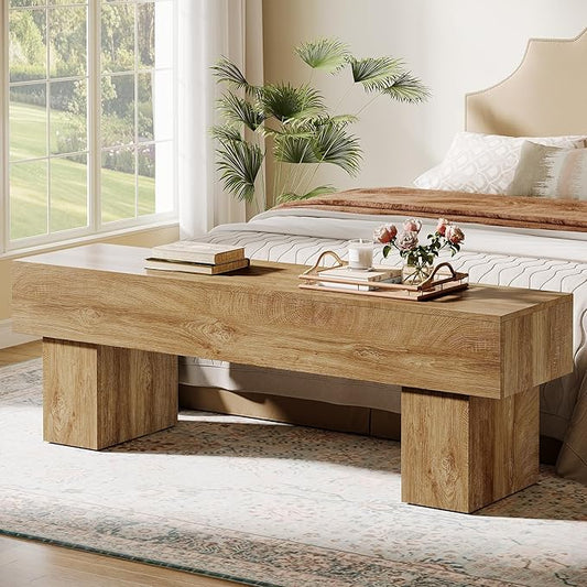 Tribesigns 63“ Extra Long Dining Bench, Farmhouse Wooden Entryway Bench, Indoor End of Bed Bench for Bedroom, Living Room, Dining Room, Hallway, Light Brown